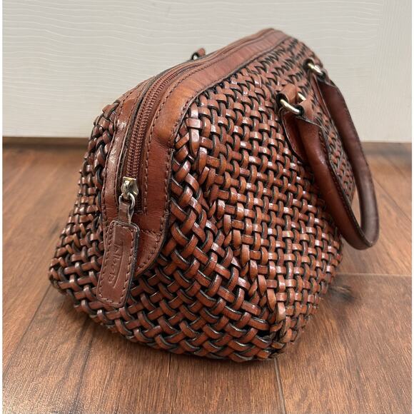 TALBOTS Vintage Brown Leather Woven Zip Top Handle Doctor's Bag Purse Satchel - Picture 6 of 15